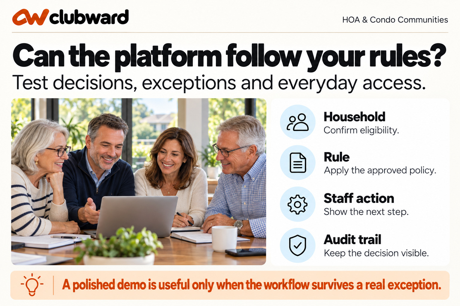 Evaluation guide for testing whether an amenity platform can follow HOA rules