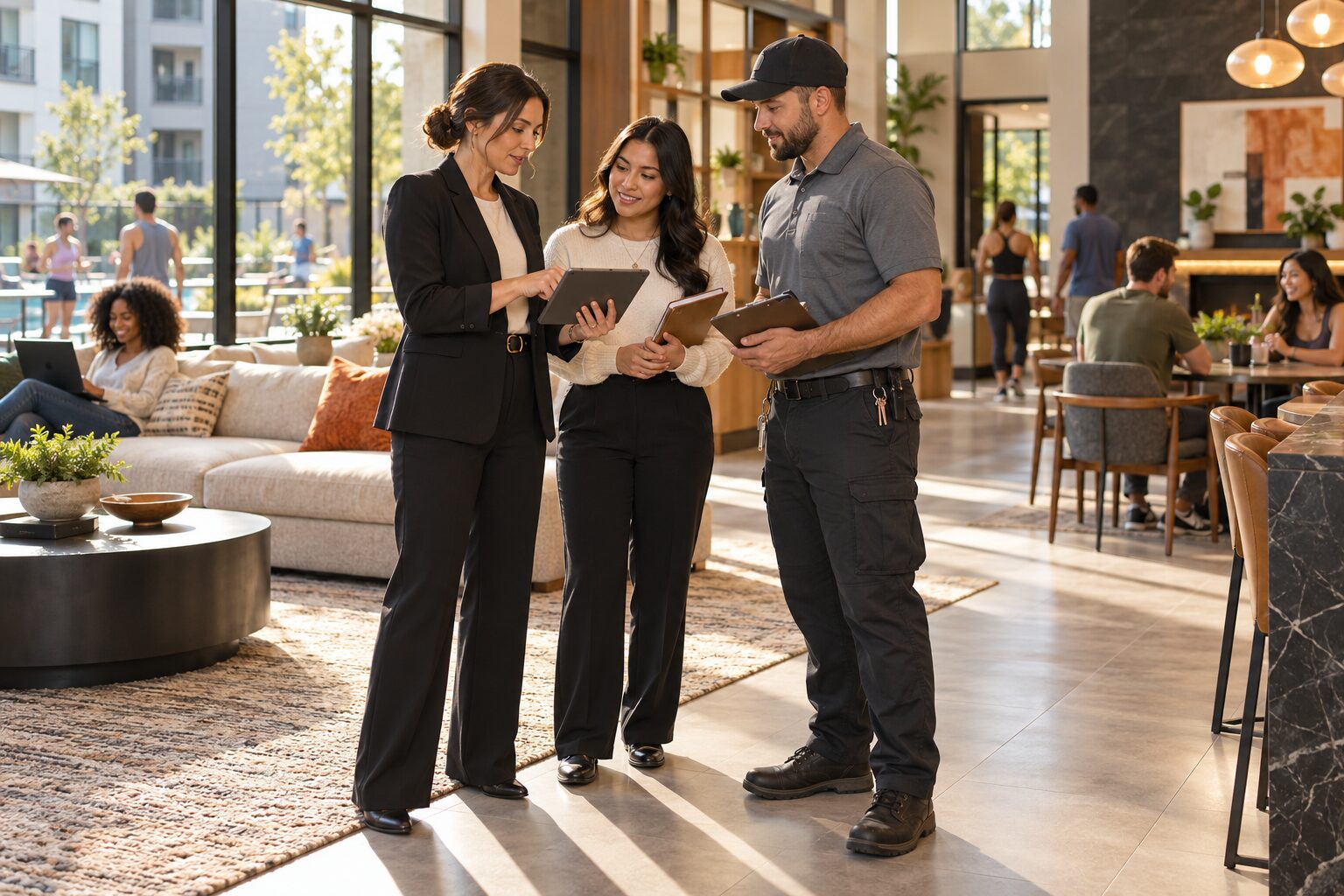 Property management team evaluating an amenity request workflow
