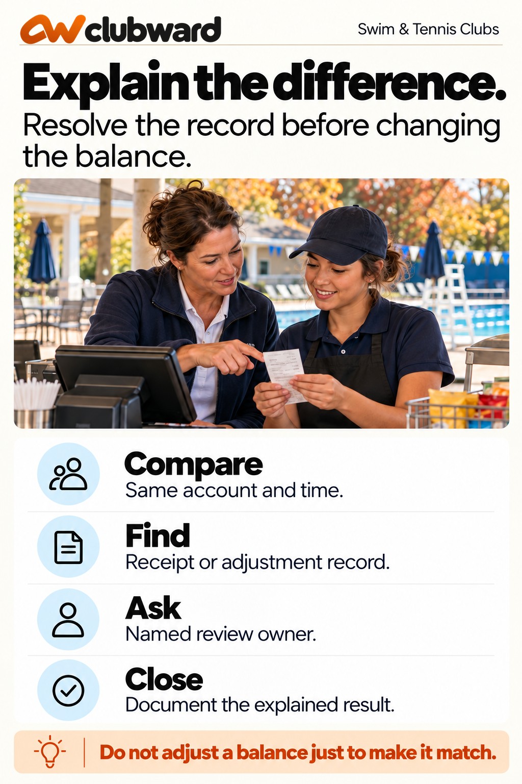 Balance difference review with account comparison, evidence, named owner, and closure