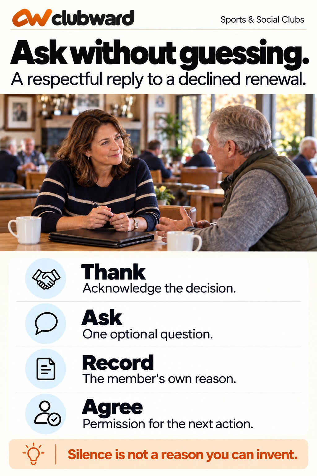 Respectful renewal follow-up steps: thank, ask, record, and agree
