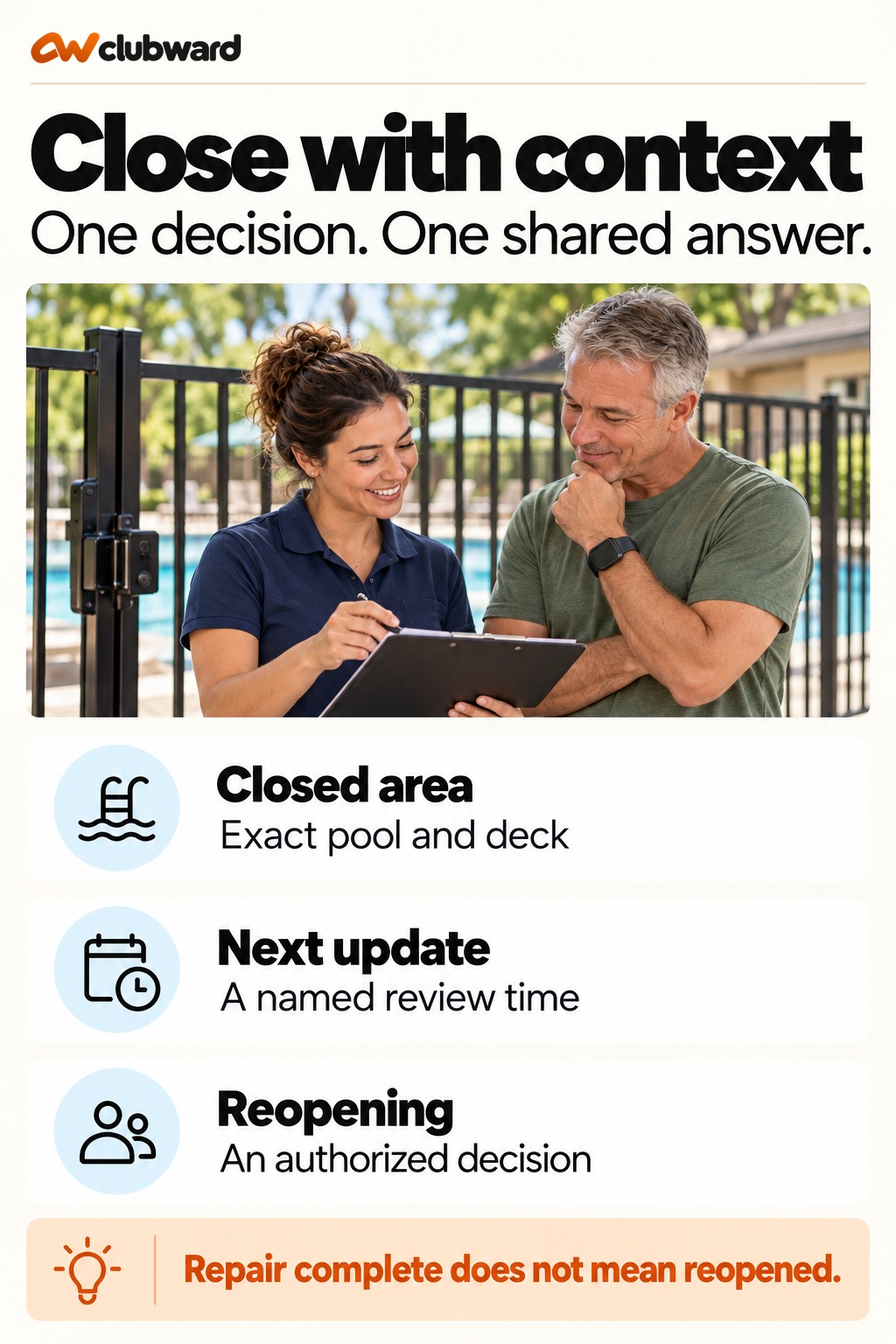 Pool closure guide linking the closed area, next update and reopening authority
