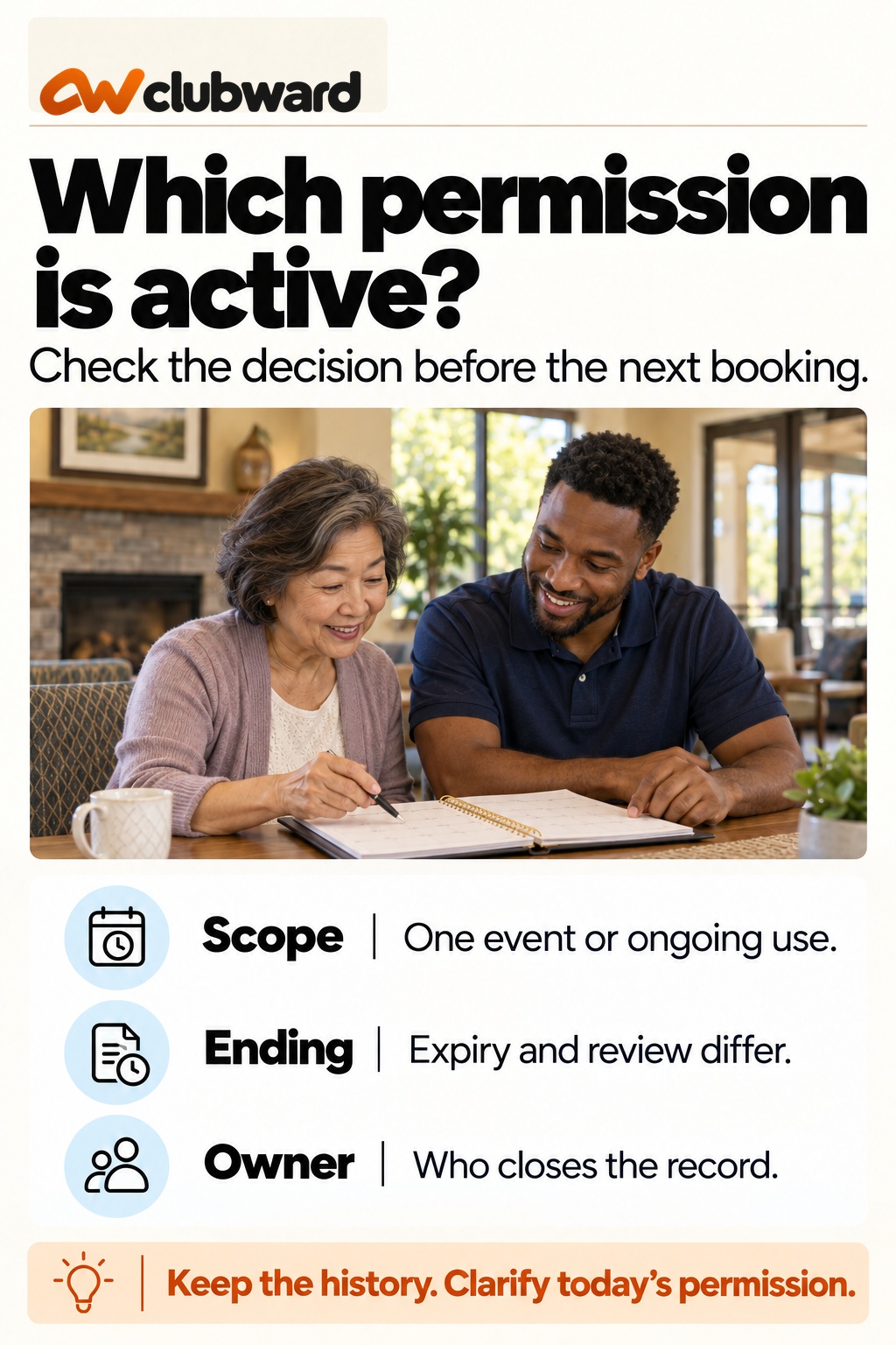 Temporary permission guide: scope, ending and closure owner.