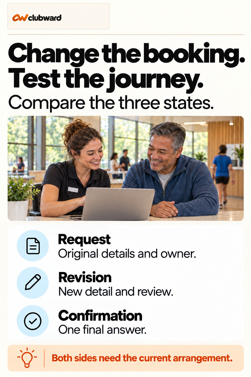 Changed clubhouse booking test: compare request, revision and final confirmation.
