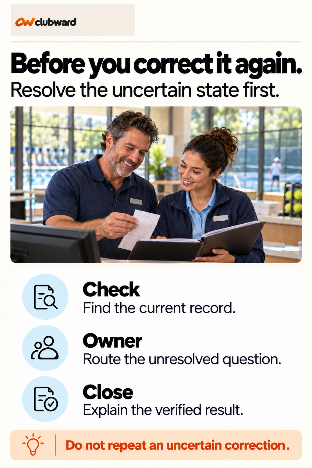 Uncertain sale correction check: locate the current record, route the question and explain the result.