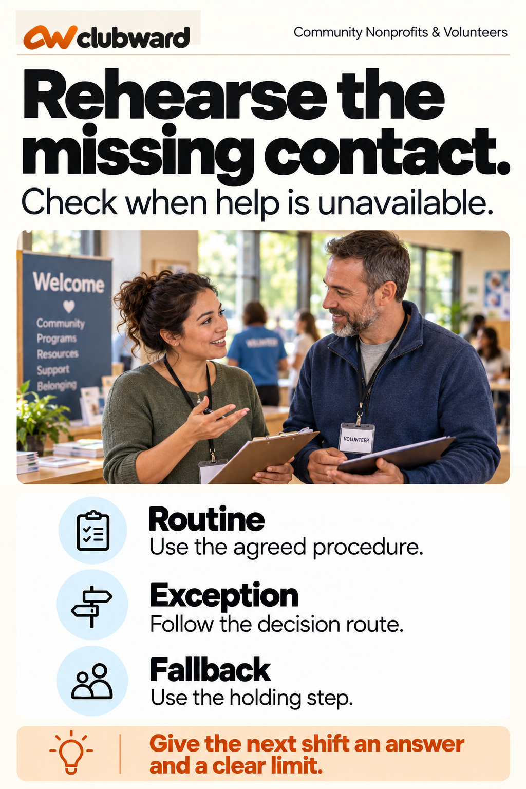 Rehearse the exception route and holding step when the first contact cannot answer.