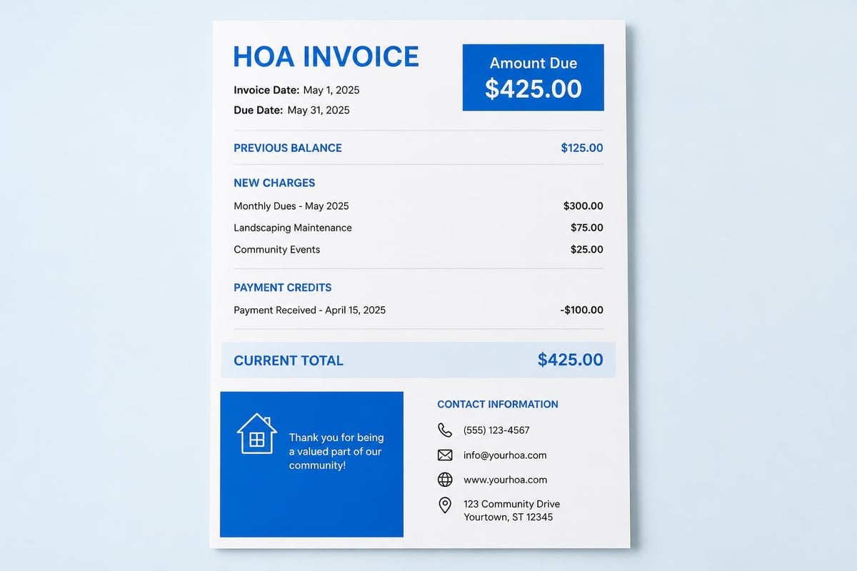 Clear HOA invoice structure