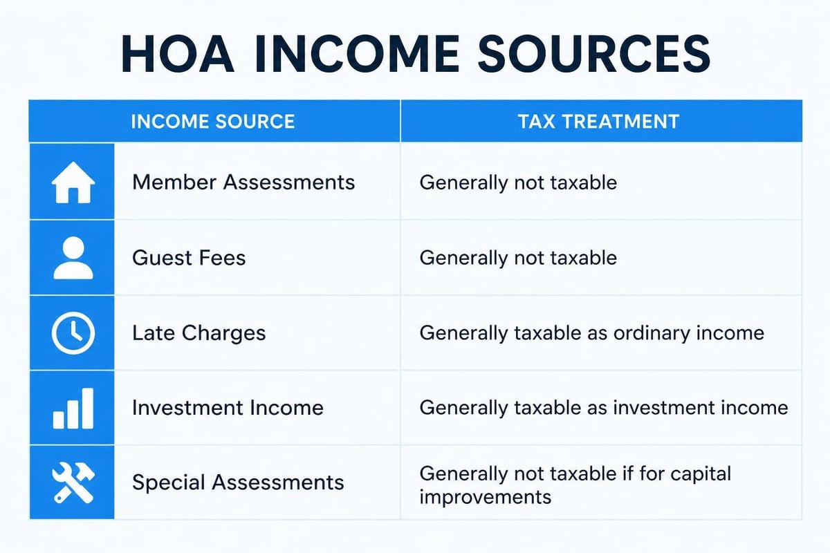 HOA revenue categories for tax compliance